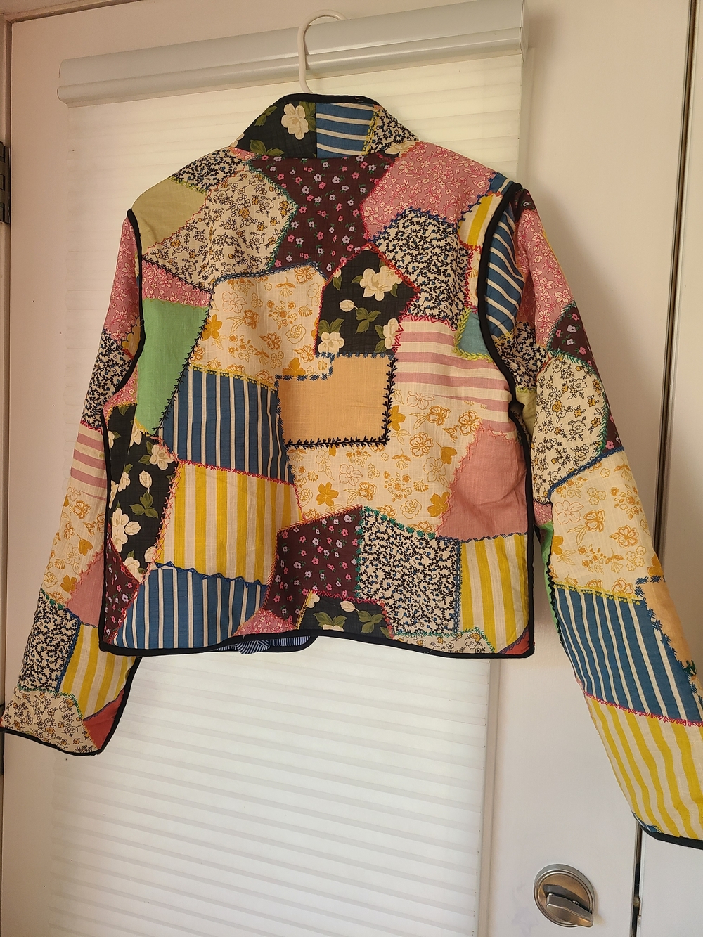 Anthropologie Patchwork Quilted Blazer in Pink, Yellow, Blue, Green, Black - Picture 2 of 7